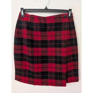 harris wallace red plaid wool blend wrap mini skirt